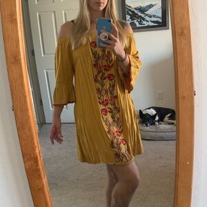 Solitaire Off The Shoulder Embroidered Mini Dress